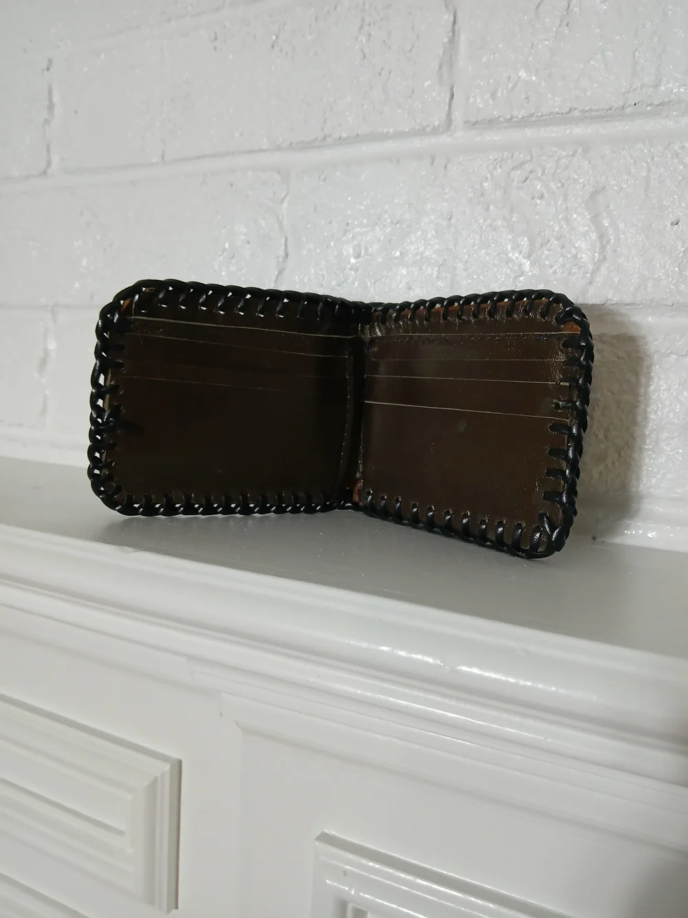 Brown‎ Croc-Embossed Leather Bifold Wallet with Black Whipstitch Trim